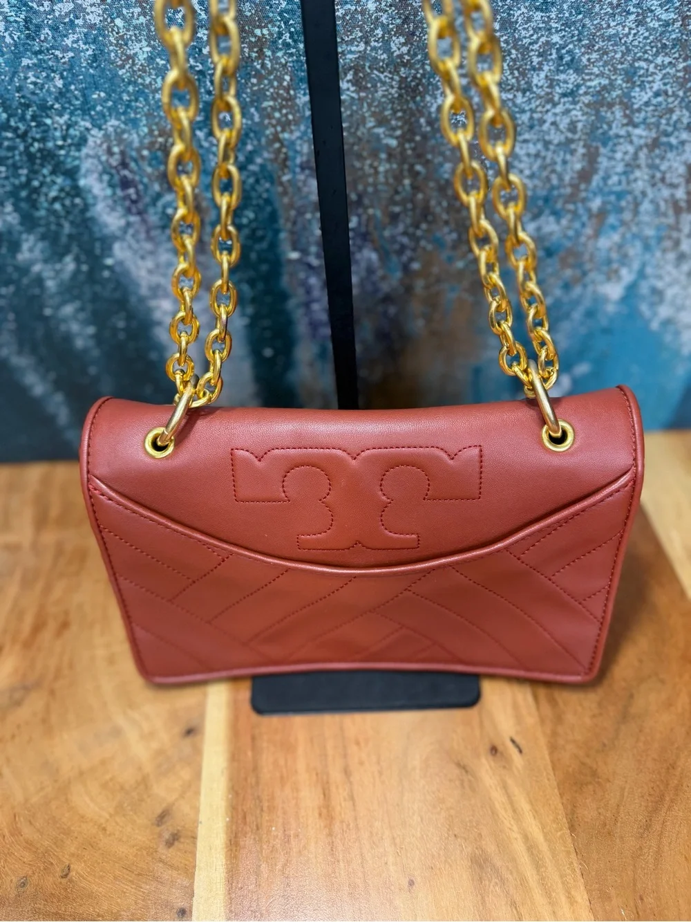 Tory Burch 2010s Classic Alexa Convertible Quilted Leather Shoulder Bag Rust